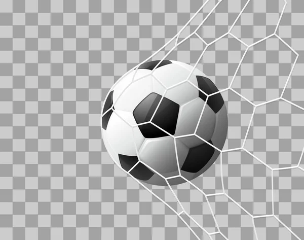 Realistic Soccer Ball Hitting Net Isolated Transparent Background Style Vector — Stock Vector