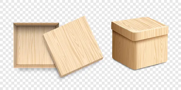 Dřevěný Textura Box Realistický Styl Sada Vektorů Upravitelné Grafické Prvky — Stockový vektor