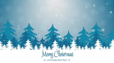 Animasyon niteliğinde bir Noel tebrik kartı. Çizgi film vektör çam ormanında kar yağışı. Zarif animasyon tatil sezonu sosyal posta kartı 5k + video