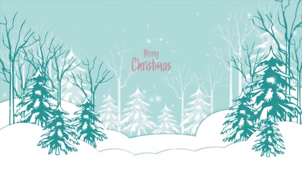 Karácsonyi Eladási Kártya Animált Természet Háttér Hóesés Rajzfilm Vektor Fenyves — Stock videók