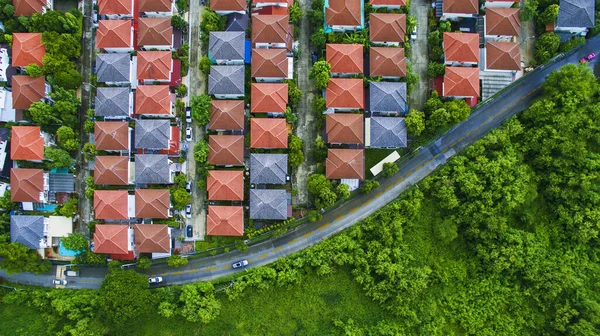 Aerial View Beautiful Home Village Plan Curve Street Green Environment — Stock Photo, Image