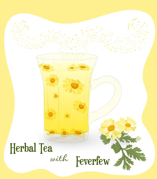 Ręcznie Rysowany Kubek Herbaty Gorączką Herbaty Kwiatowej Gorączka Kwiatów Pływających — Wektor stockowy