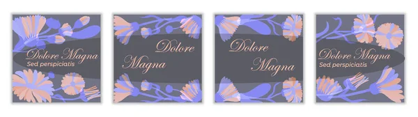 Web Banner Mit Dunklem Hintergrund Blättern Und Blumen Blau Und — Stockvektor