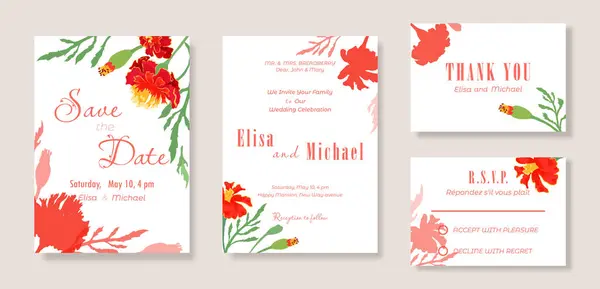 Modelo Floral Conjunto Quatro Folhas Para Festa Celebração Casamento Delicadas Ilustrações De Stock Royalty-Free