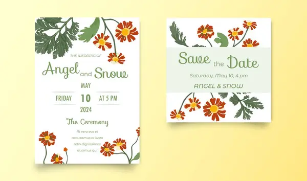 Two Elegant Invitation Cards Wedding Celebration Hand Drawn Flowers Plain 로열티 프리 스톡 일러스트레이션