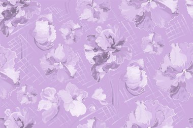 Afrika menekşeli çiçeklerin kusursuz deseni pastel renkli arka planda izole edilmiştir. Menekşelerin elle çizilmiş fırça darbeleri ya da kapakları serbest stil ile çizilmiş kısımları.