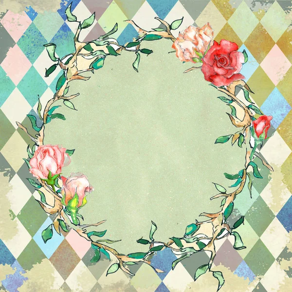 Alicja Stylu Wonderland Akwarela Kwiatowa Ramka Grunge Diament Wiktoriański Tle — Zdjęcie stockowe