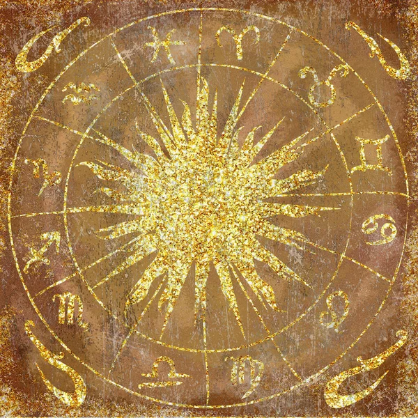 Horoskop Znaki Symbole Ezoteryczne Grunge Akwarela Tło — Zdjęcie stockowe