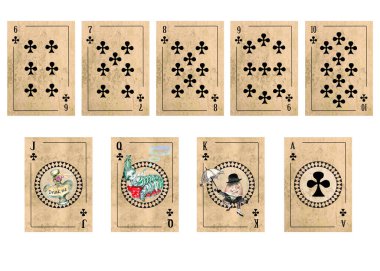 Alice Harikalar Diyarı tarzında orijinal el çizimi iskambil destesi