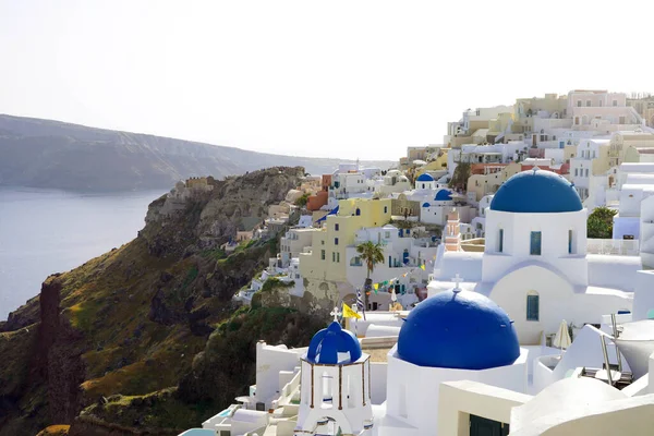 Panoramatický Výhled Vesnici Oia Převislém Útesu Ostrov Santorini Řecko — Stock fotografie