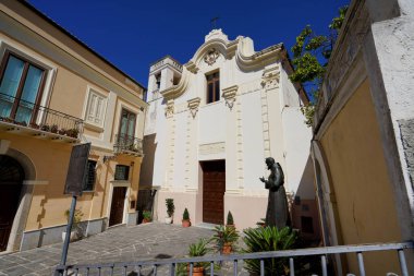 Modonna del Carmine church with San Pio statue in Pizzo Calabro, Italy