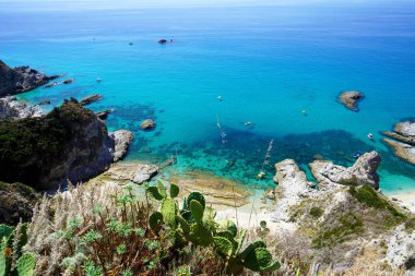 Aerial view of Praia I Focu beach on Calabria Coast, Capo Vaticano, Italy