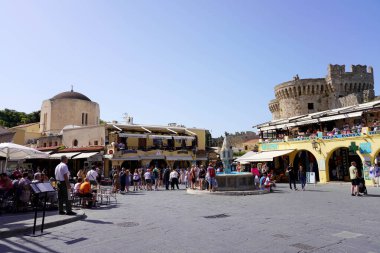 RHODES, GREECE - MAY 10, 2022: Ippokratous square in Rhodes city, Greece