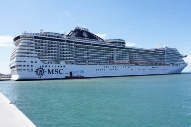 TRIESTE, ITALY - APRIL 16, 2022: MSC Fantasia is a cruise ship owned and operated by MSC Cruises