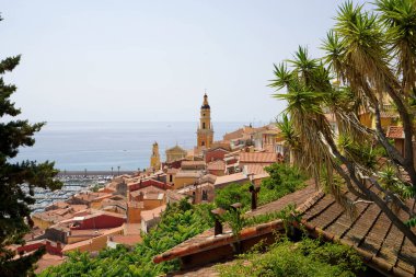 Glimpse of Menton town with the Basilica of St. Michael, French Riviera, Europe