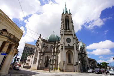 SANTOS, BRAZİL - 16 Mart 2023: Santos Katedrali 'nin güzel manzarası, Santos, Brezilya