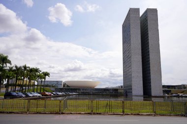 BRASILIA, BRAZIL - 30 AĞUSTOS 2023: Brezilya Ulusal Kongresi 'nin Brasilia' daki arka görüşü
