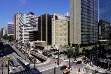 SAO PAULO, BRAZIL - 19 Eylül 2023: Sao Paulo finans bölgesi Paulista Bulvarı, Sao Paulo, Brezilya
