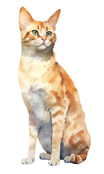 Digital Watercolor Painting Orange Cat Isolated White Background — Stock Photo, Image