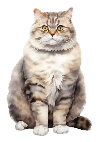 Digital Akvarell Målning Katt Isolerad Vit Bakgrund — Stockfoto
