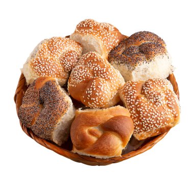 Taze ekmek ruloları beyaz veya şeffaf arkaplanda izole edildi