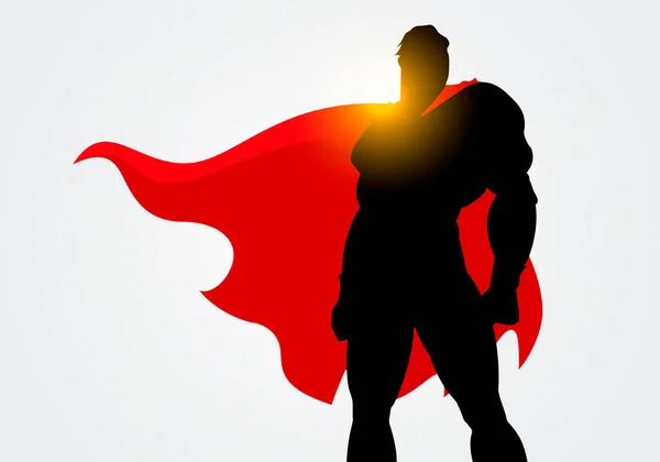 Векторный Силуэт Супергероя Позирующего Красном Плаще — стоковый вектор