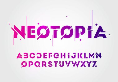 Vektör illüstrasyon soyut teknoloji neon yazı tipi ve alfabe. Tekno efekt logo tasarımları. Typography dijital alan kavramı. 