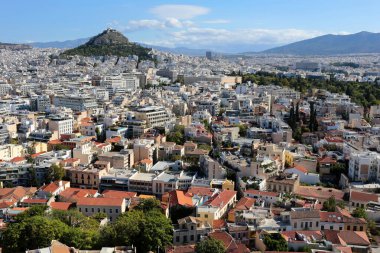 Atina Şehri, Akropolis 'ten Lycabettus Dağı, Yunanistan manzarası.