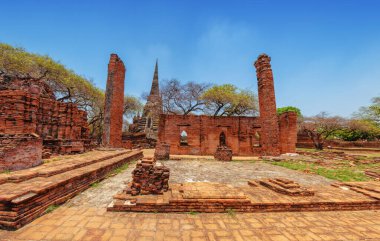 Güzel Tayland tapınakları olan eski bir şehir, Ayutthaya, Tayland - Wat Phra Si Santhe. Geniş açı panoraması