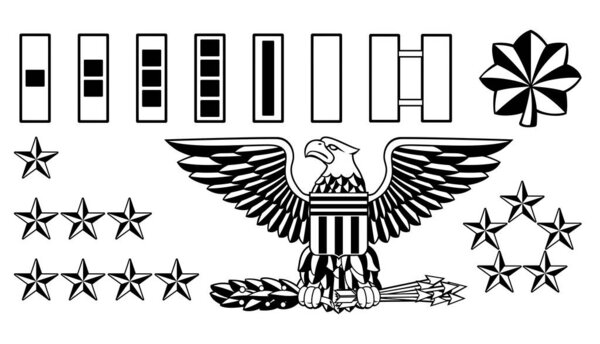 Set of American military army officer ranks insignia badges icons