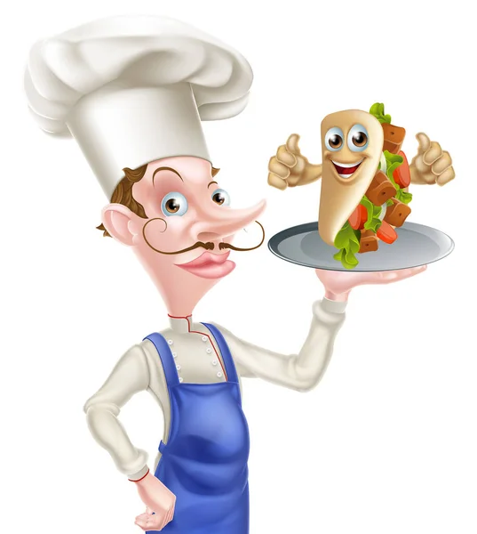 Uma Ilustração Chef Dos Desenhos Animados Segurando Kebab Mascote —  Vetores de Stock