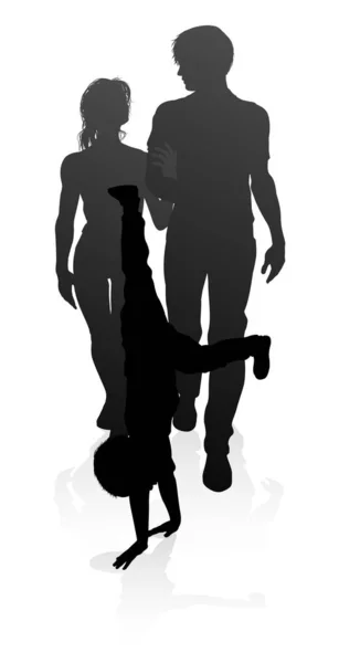 High Quality Detailed Silhouettes Happy Young Family Mother Father Child — Stock Vector