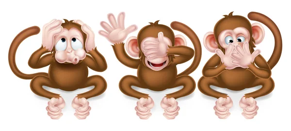 Trzy Mądre Małpy Nie Słyszą Zła Nie Widzą Zła Nie — Wektor stockowy