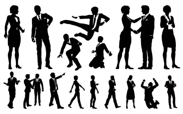 Set Very High Quality Business Men Women People Silhouettes — Stock Vector