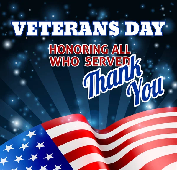 Veterandag Bakgrund Med Amerikansk Flagga Och Tack Meddelande — Stock vektor
