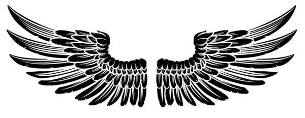 A pair of spread etched woodcut vintage style wings