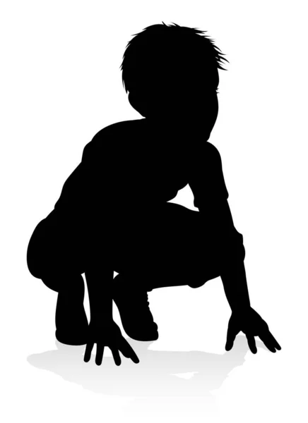 Silhouette Garçon Enfant Avoir Plaisir — Image vectorielle