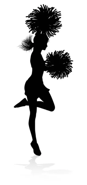 Silhueta Detalhada Cheerleader Com Pompons — Vetor de Stock