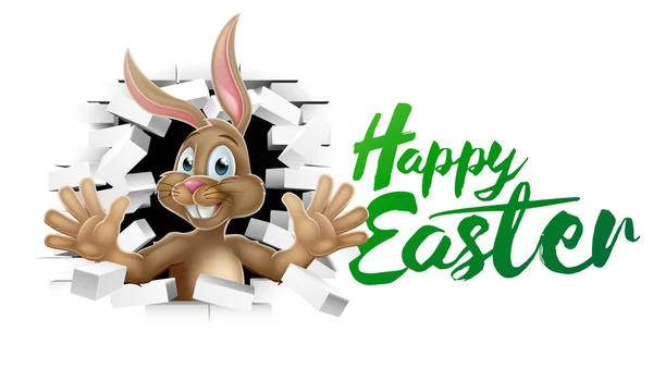 Happy Easter Bunny Teken Met Konijn Cartoon Karakter Breken Door — Stockvector