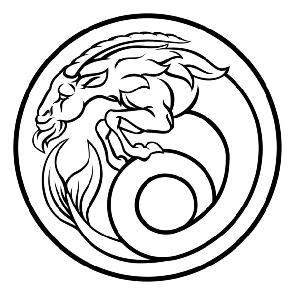 Signos Zodíaco Circular Capricórnio Sea Goat Horóscopo Astrologia Símbolo — Vetor de Stock