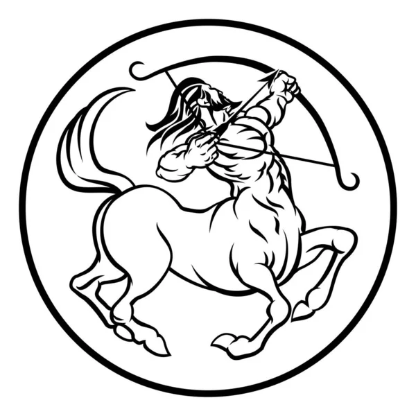 Astrologia Segni Zodiacali Circolare Sagittario Arciere Centauro Simbolo Oroscopo — Vettoriale Stock