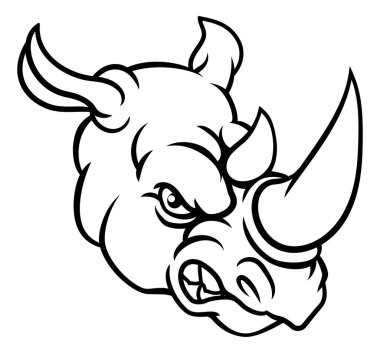 Gergedan ya da gergedan sinirli hayvan sporları maskotu kafa.