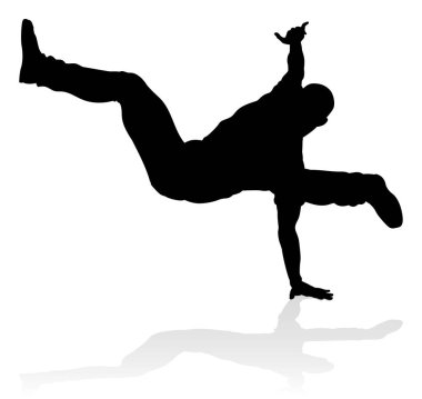 Siluet bir erkek sokak dans hip hop dansçısı