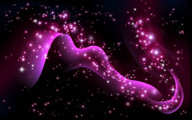 Soyut sihirli bir girdap dalgası ışık yıldızları eflatun arkaplan çizimi