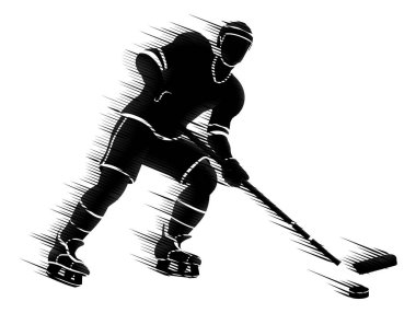 Sports illustration of an ice hockey player in silhouette concept clipart