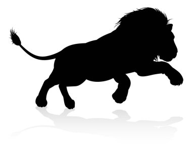 A male lion safari animal in silhouette