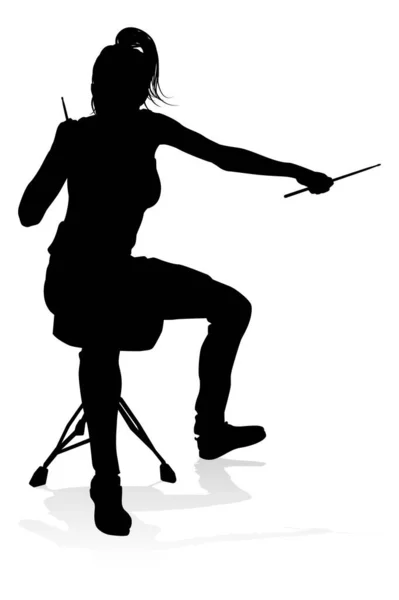 Drummer Musician Drumming Drums Detailed Silhouette — Stock Vector