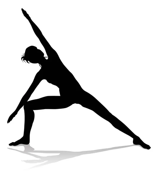 Yoga Yapan Pilates Yapan Bir Kadının Silüeti — Stok Vektör
