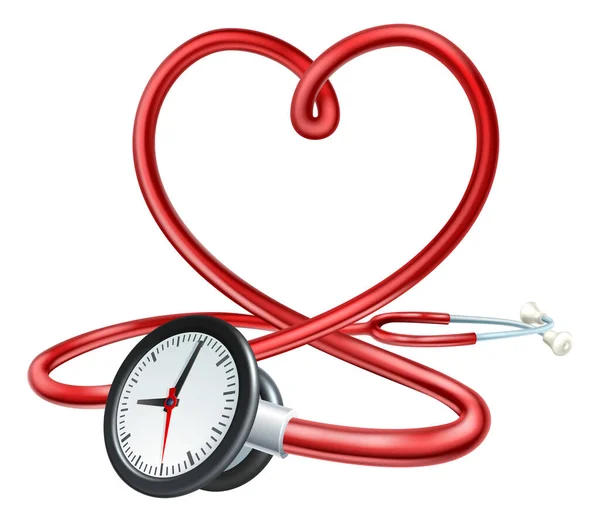 Saati Olan Kalp Şeklinde Bir Steteskop Kalp Sağlığı Veya Bekleme — Stok Vektör