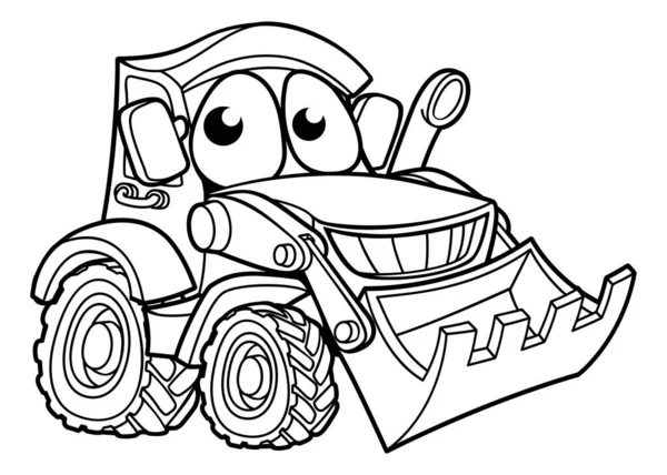 Digger Bulldozer Construction Vehicle Mascot Cartoon Character Illustration — Stock Vector